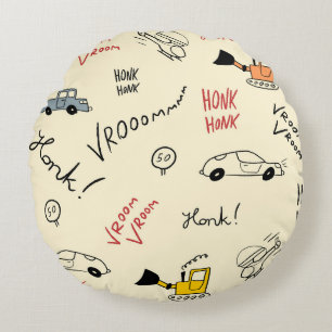 Seamless Car Drawings: Kids Bedsheet Round Pillow