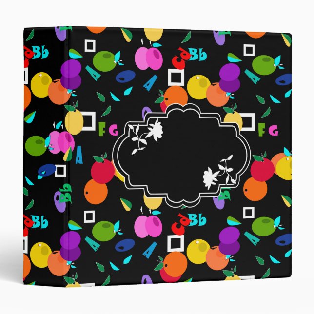 Seamless cartoon abstract kids fun cute fruits alp binder (Front/Spine)