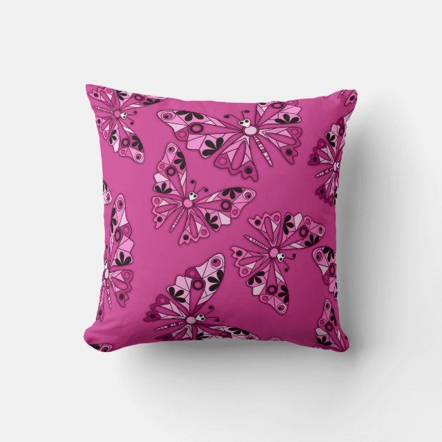 Seamless cartoon kids abstract buttefly pattern pi throw pillow (Front)