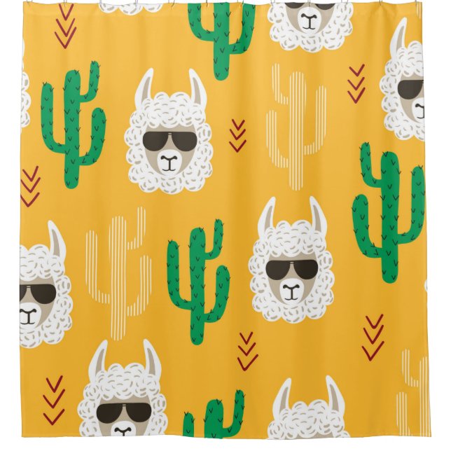 Seamless cartoon llama and cactus pattern in brigh (Front)