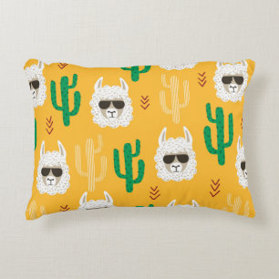 Seamless cartoon llama and cactus pattern in brigh accent pillow