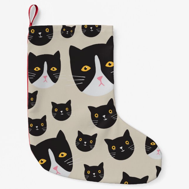 Seamless Cat, Whimsical Pattern Illustration. Small Christmas Stocking (Front)