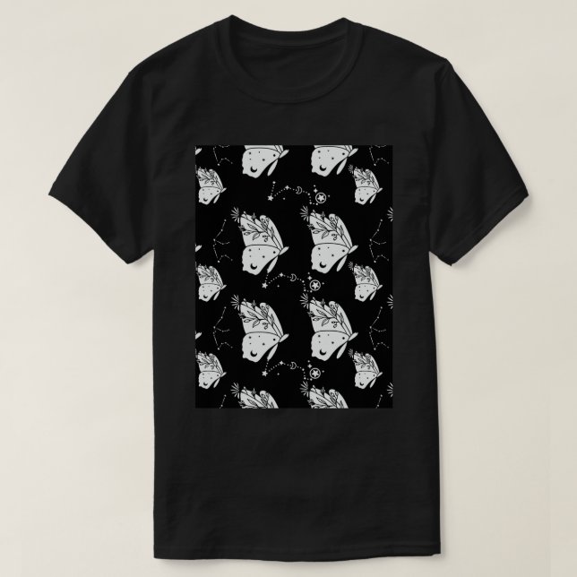 Seamless Celestial Pattern Celestial Moth Pattern  T-Shirt (Design Front)