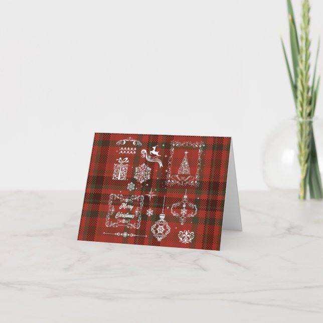 Seamless Chequered Christmas Decoration Red-white  Card (Front)