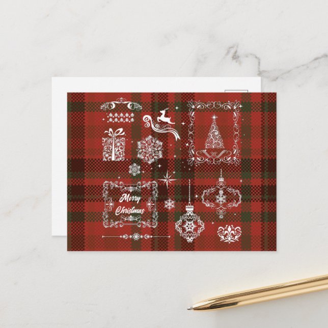 Seamless Chequered Christmas Decoration Red-white Holiday Postcard (Front/Back In Situ)