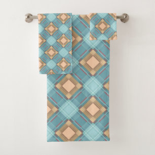 Seamless chequered plaid abstract squares geometri bath towel set