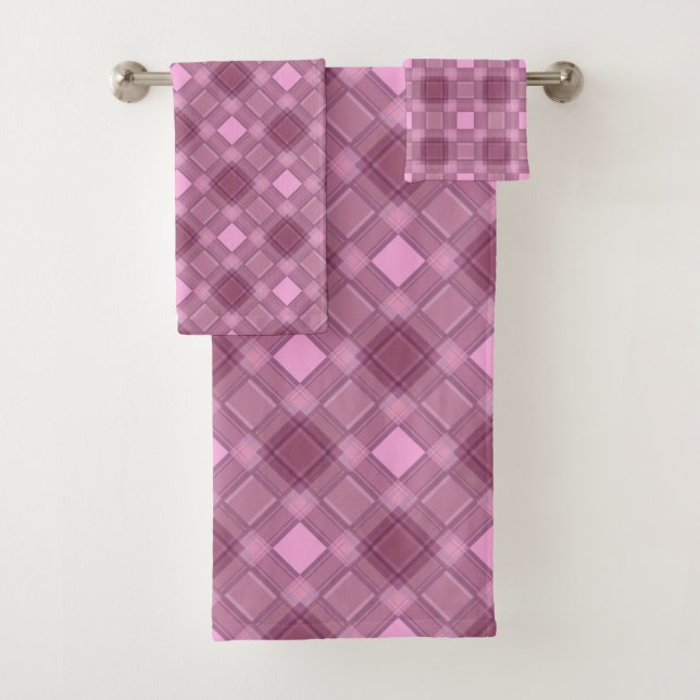 Seamless chequered plaid abstract squares geometri bath towel set (Insitu)