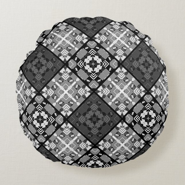 Seamless chequered plaid abstract squares geometri round pillow (Front)