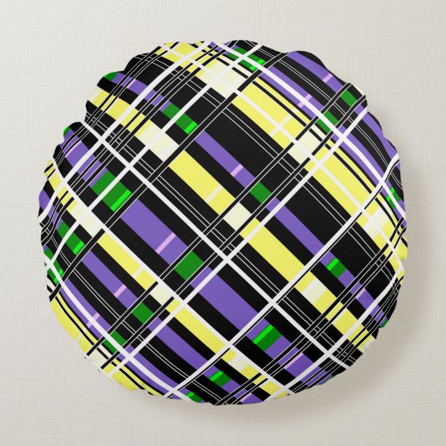 Seamless chequered plaid abstract squares geometri round pillow (Front)