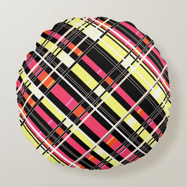 Seamless chequered plaid abstract squares geometri round pillow (Front)