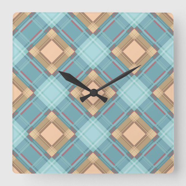 Seamless chequered plaid abstract squares geometri square wall clock (Front)