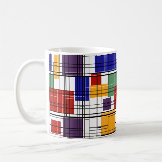 Seamless chequered plaid geometrical squares lined coffee mug (Left)