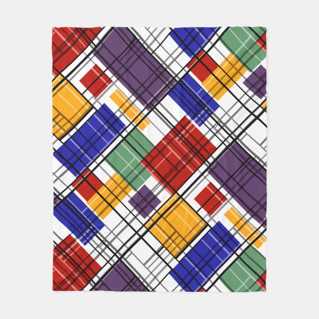 Seamless chequered plaid geometrical squares lined fleece blanket (Front)