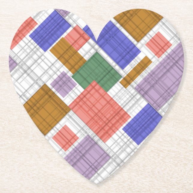 Seamless chequered plaid geometrical squares lined paper coaster (Front)