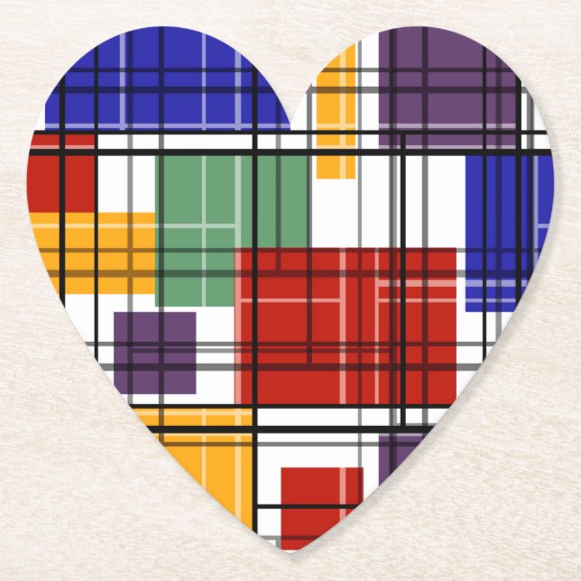 Seamless chequered plaid geometrical squares lined paper coaster (Front)