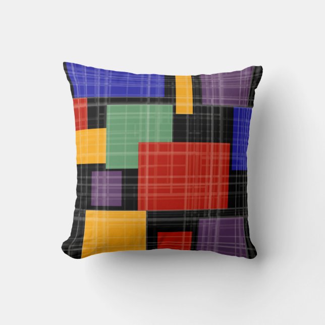 Seamless chequered plaid geometrical squares lined throw pillow (Front)