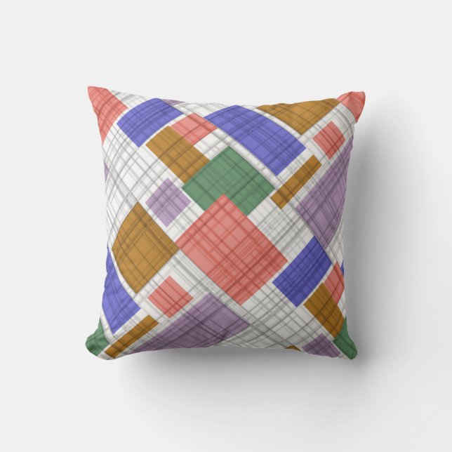 Seamless chequered plaid geometrical squares lined throw pillow (Front)