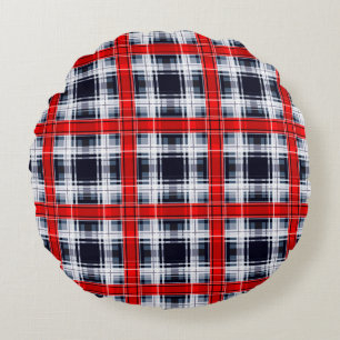 Seamless chequered plaid lined abstract pattern re round pillow
