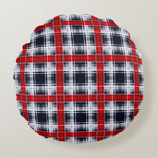 Seamless chequered plaid lined abstract pattern re round pillow (Front)