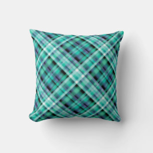 Seamless chequered plaid tartan blue greeb navy pa throw pillow