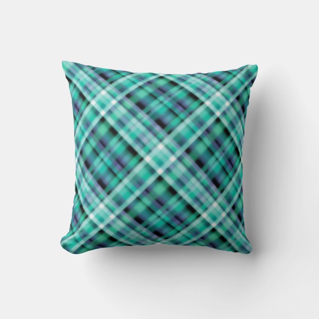 Seamless chequered plaid tartan blue greeb navy pa throw pillow (Front)