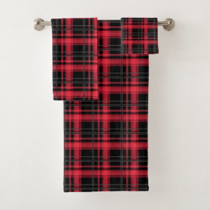 Seamless chequered plaid tartan lined striped patt bath towel set