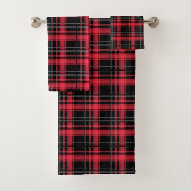 Seamless chequered plaid tartan lined striped patt bath towel set (Insitu)