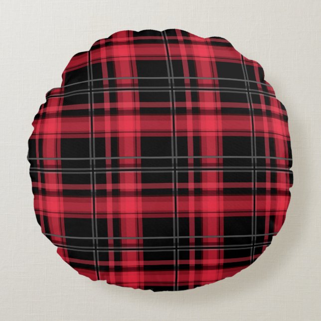 Seamless chequered plaid tartan lined striped patt round pillow (Front)