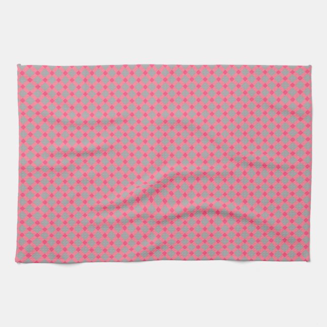 Seamless chequered plaid tartan scottish pink grey kitchen towel (Horizontal)