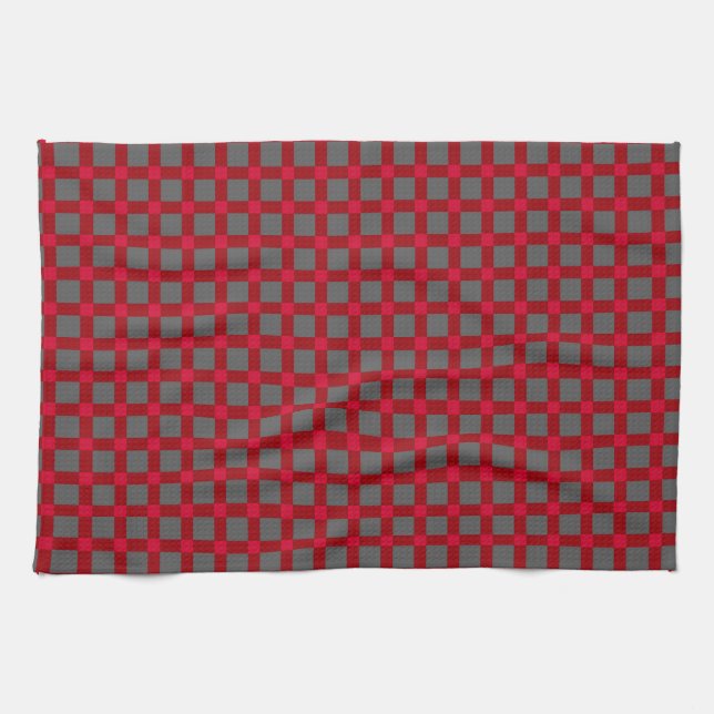 Seamless chequered plaid tartan scottish red grey kitchen towel (Horizontal)