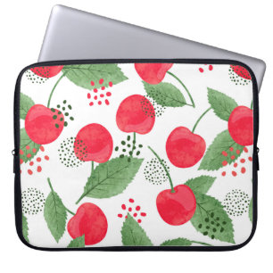 Seamless cherry pattern. Vintage watercolor illust Laptop Sleeve