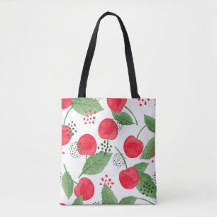 Seamless cherry pattern. Vintage watercolor illust Tote Bag