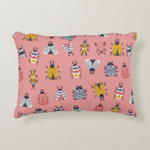 Seamless childish pattern with bugs and beetles in accent pillow