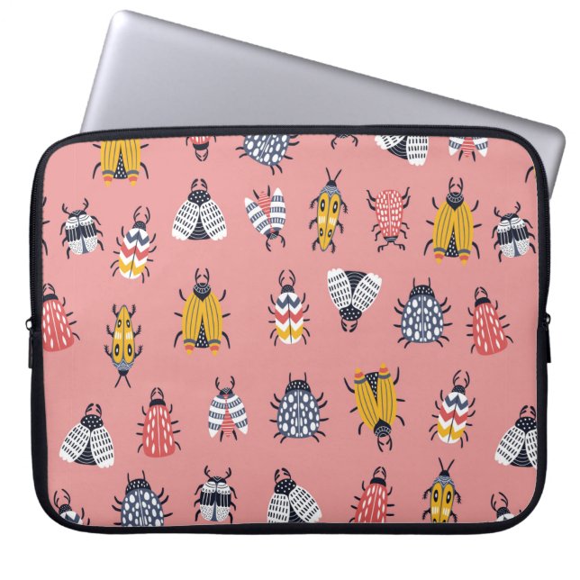 Seamless childish pattern with bugs and beetles in laptop sleeve (Front)