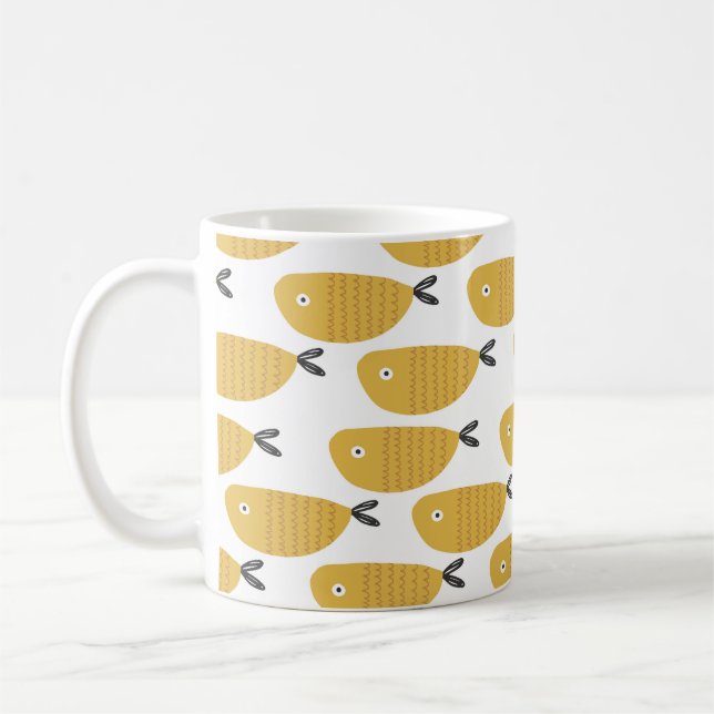 Seamless childish pattern with funny fishes. Creat Coffee Mug (Left)
