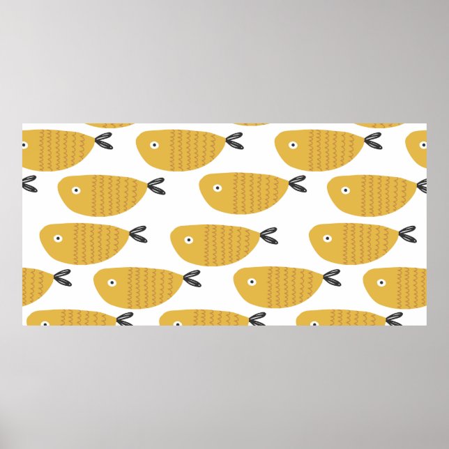 Seamless childish pattern with funny fishes. Creat Poster (Front)