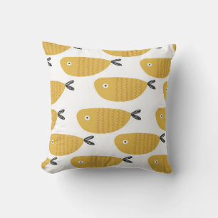Seamless childish pattern with funny fishes. Creat Throw Pillow