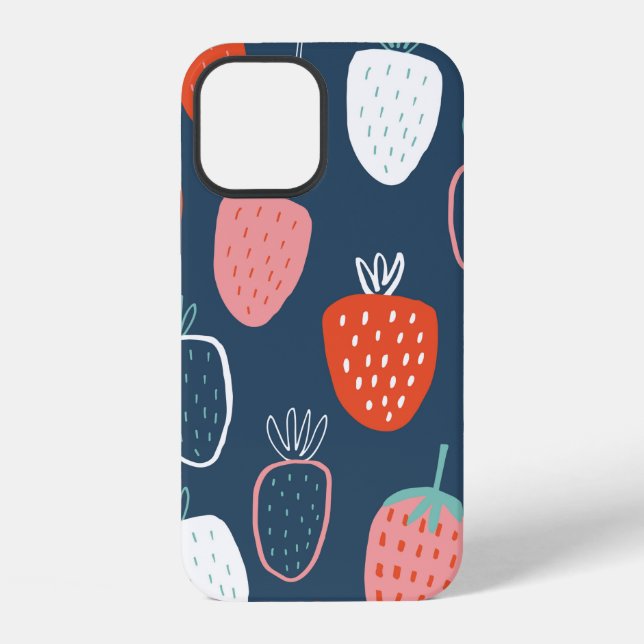 Seamless childish pattern with hand drawn strawber iPhone case (Back)