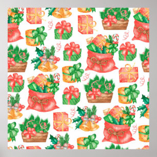 Seamless Christmas and New Year pattern with a gif Poster