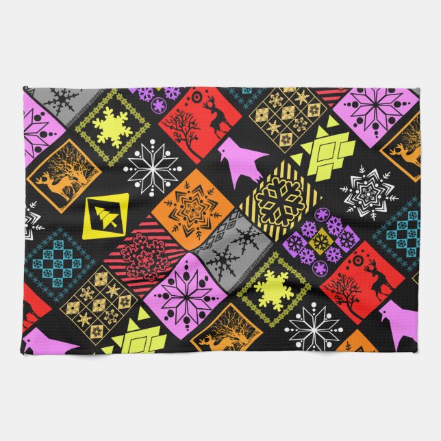 Seamless Christmas elements geometrical snowflake Kitchen Towel (Horizontal)