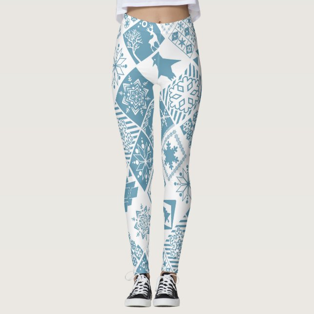 Seamless Christmas elements geometrical snowflake Leggings (Front)
