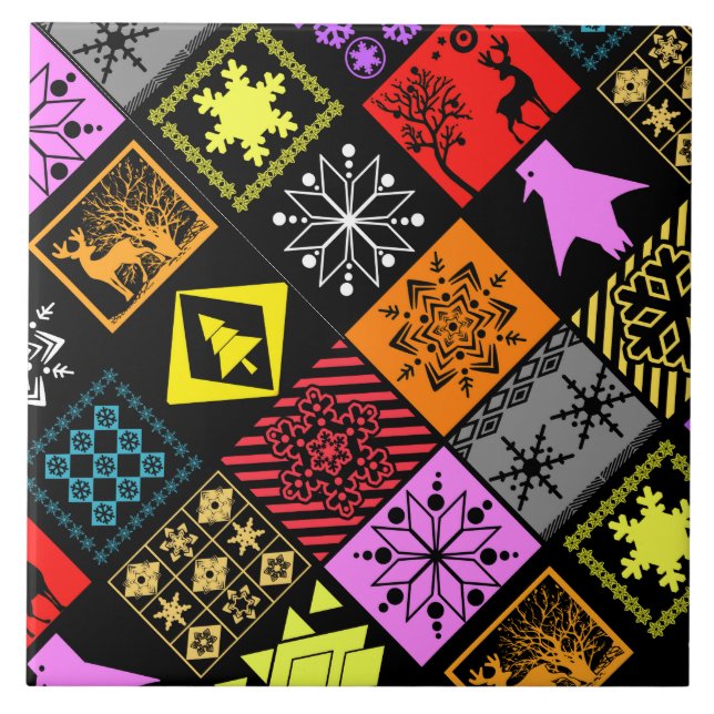 Seamless Christmas elements geometrical snowflake Tile (Front)