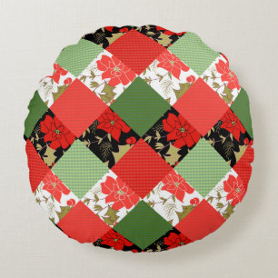 Seamless Christmas patchwork patches pattern geome Round Pillow
