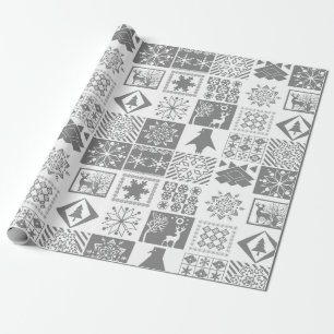Seamless Christmas patchwork snowflake snow deer t Wrapping Paper