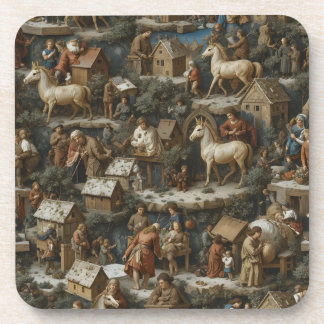 Seamless Christmas Pattern • Bruegel Style Vintage Coaster