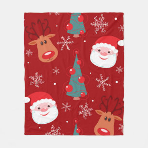 Seamless christmas pattern with reindeer santa tre fleece blanket