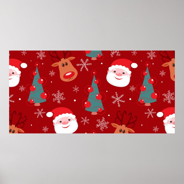 Seamless christmas pattern with reindeer santa tre poster (Front)