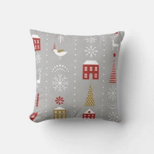 seamless Christmas pattern with stylized snowflake Throw Pillow