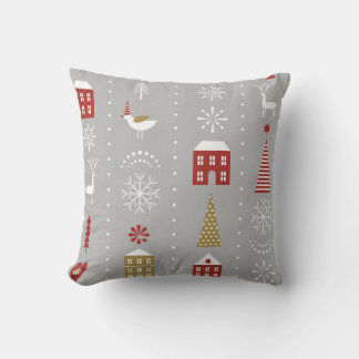 seamless Christmas pattern with stylized snowflake Throw Pillow