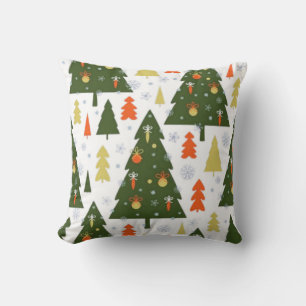 Seamless Christmas Trees Pattern with Decorated  Throw Pillow